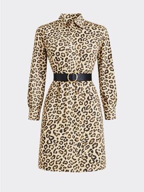 90s leopard silk dress Express long sleeve Y2K relaxed fit Small Oversized